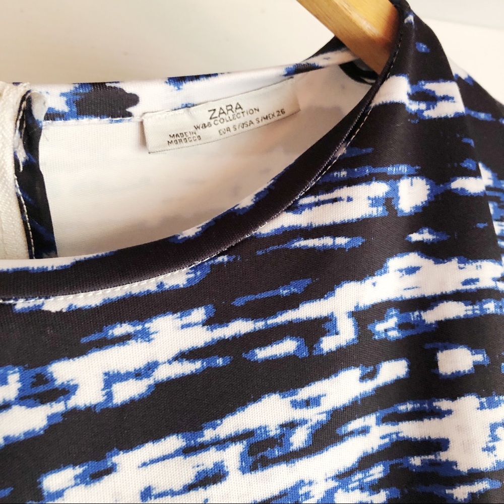 SOLD Zara Blue & White Tie Dye Peplum Blouse - Picture 3 of 7